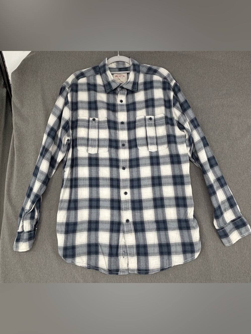 Route 66 Button Up Shirt Men's Size M Blue Black Plaid Cotton Long Sleeve